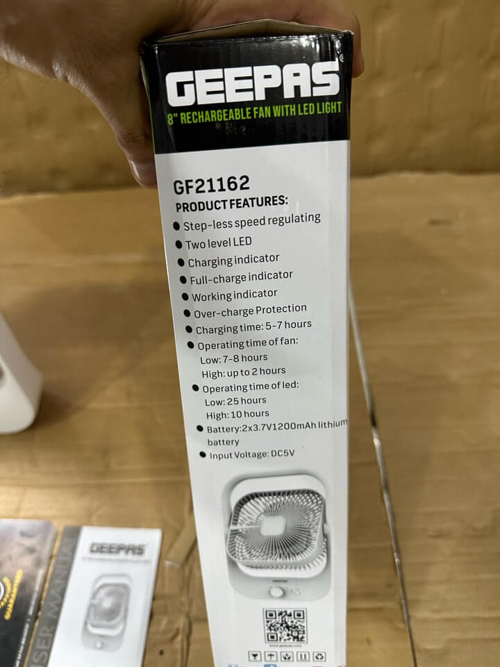Geepas 8" Rechargeable Fan With LED light